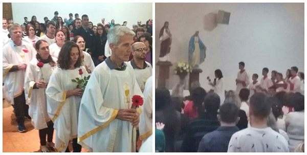 Flores ornamentam imagens na Solenidade do Sagrado Coracao de Jesus em Marechal Floriano 02