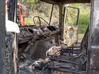 Incêndio em caminhão atinge floresta de eucaliptos em Victor Hugo