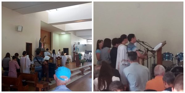 Celebracao na matriz catolica de Marechal Floriano com bancadas ocupadas 03