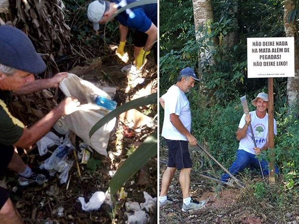 Moradores recolhem tres cacambas de lixo e entulho em mata de Venda Nova