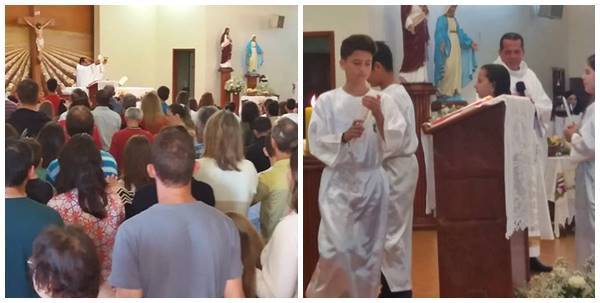 Multidao catolica na celebracao da primeira comunhao em Marechal Floriano 03
