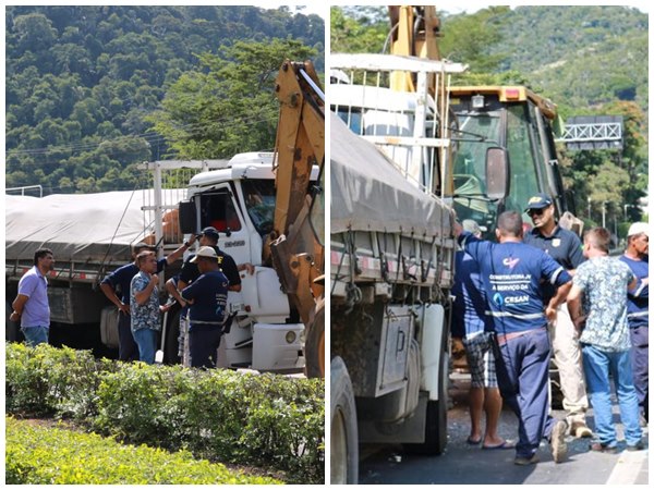 Acidente entre trator e caminhão na BR 262 em Marechal Floriano
