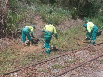 Prefeitura de Marechal Floriano inicia limpeza da linha f&eacute;rrea