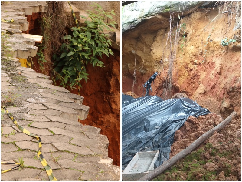 Rocha e rua com risco de desmoronar amedrontam moradores de Marechal Floriano