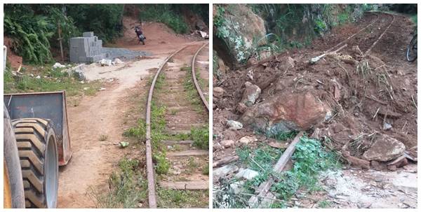 Maquina comeca limpeza da linha ferrea em Marechal Floriano mas apresenta defeito e servico e paralisado 02