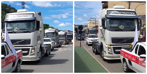 Carretas e motocicletas na abertura da Festa dos Motoristas no Trevo de Paraju em Marechal Floriano 02