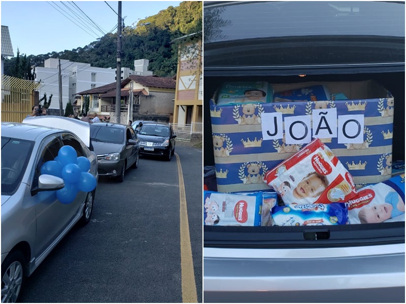 Colegas de trabalho organizam chá de bebê em forma de carreata em Domingos Martins
