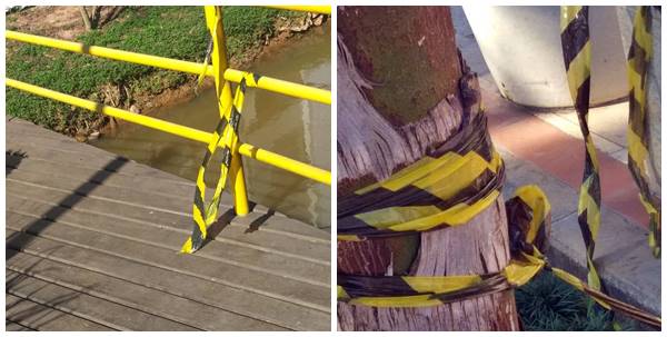 Fitas usadas para demarcar vias publicos proibidas durante a pandemia sao destruidas em Marechal Floriano 02