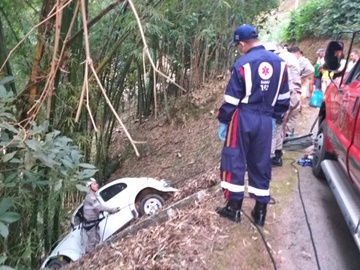 Jovem cai em ribanceira após perder o controle do carro em Marechal Floriano 3