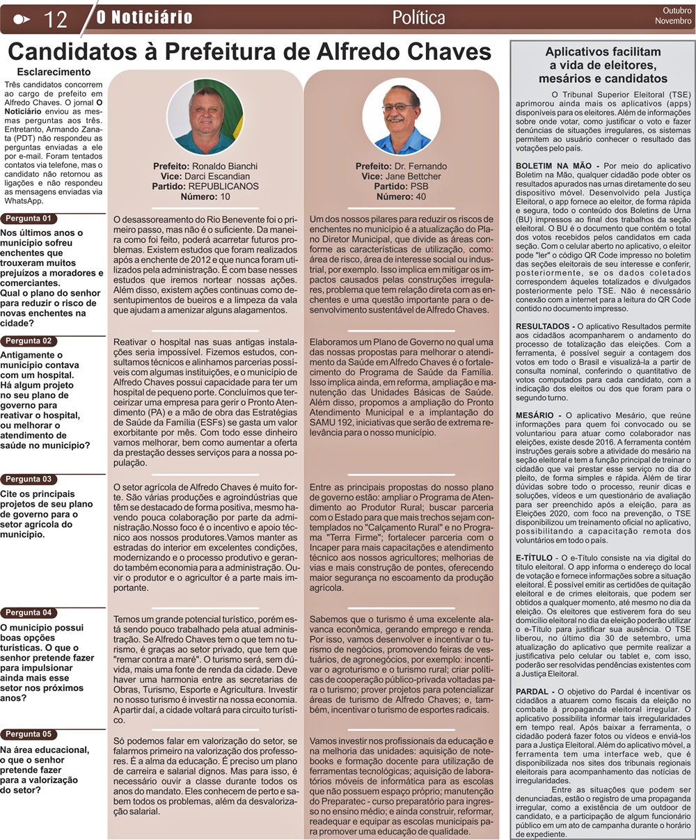 Dois dos três candidatos de Alfredo Chaves respondem perguntas sobre o município