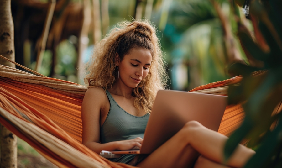 side-view-woman-hammock-working
