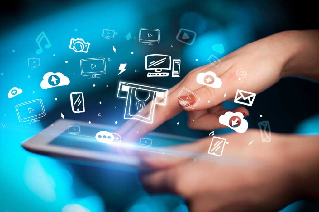 Close-up of a touchscreen with hand drawn atm money withdrawal icons, digital era concept