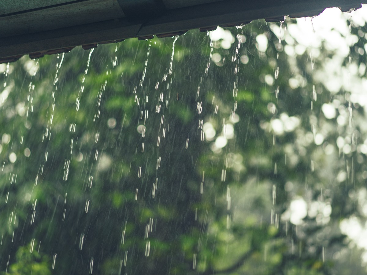 rain outside the windows of the villa. tropics