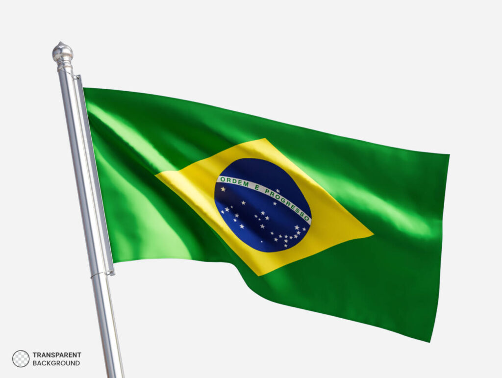 Waving flag of brazil on metal flagpole for composition