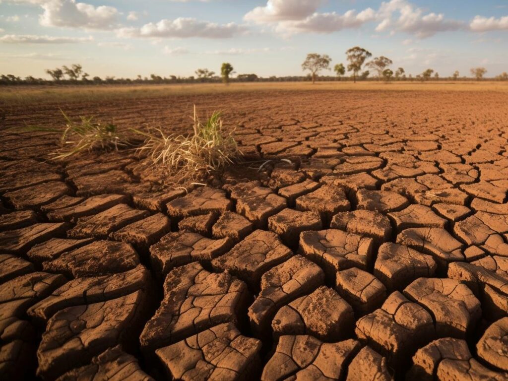 Arid mud landscape, broken tree sunset season generated by artificial intelligence