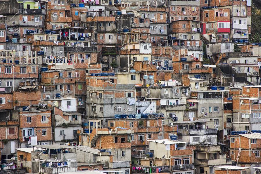 Cantagalo's slum in Rio de Janeiro, Brazil - June 1, 2016: View of Cantagalo's slum houses in Ipanema in Rio de Janeiro.