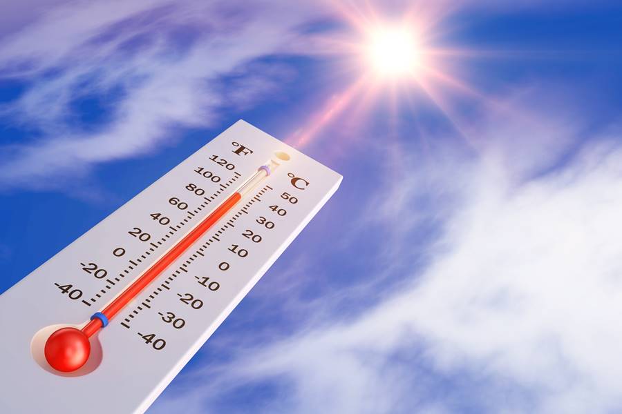 thermometer and sun The thermometer on the background of the sun. 3d rendering.