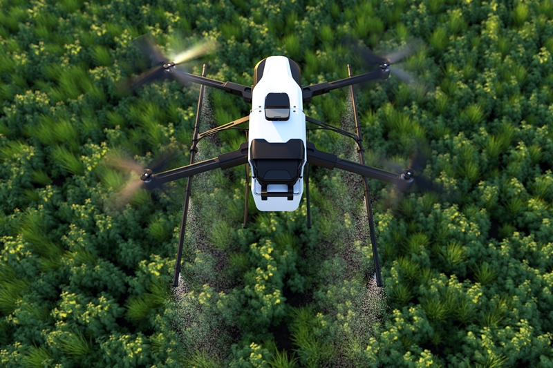 Drone spraying fertilizer on vegetable green plants, Agriculture Drone spraying fertilizer on vegetable green plants, Agriculture technology, Farm automation. 3D illustration