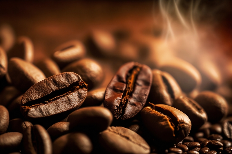 Coffee beans top view background