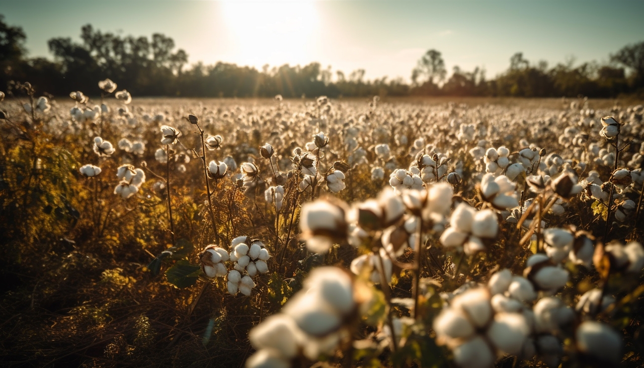 Sunset meadow, wildflowers bloom in the dusk generated by artificial intelligence