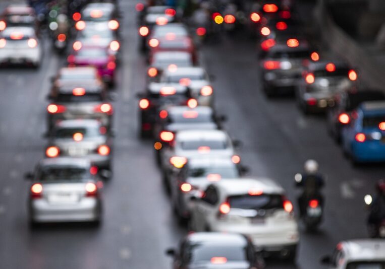 Busy crowded traffic jam on the road