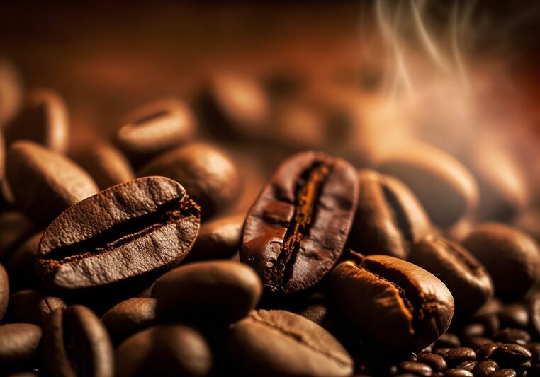 Coffee beans top view background