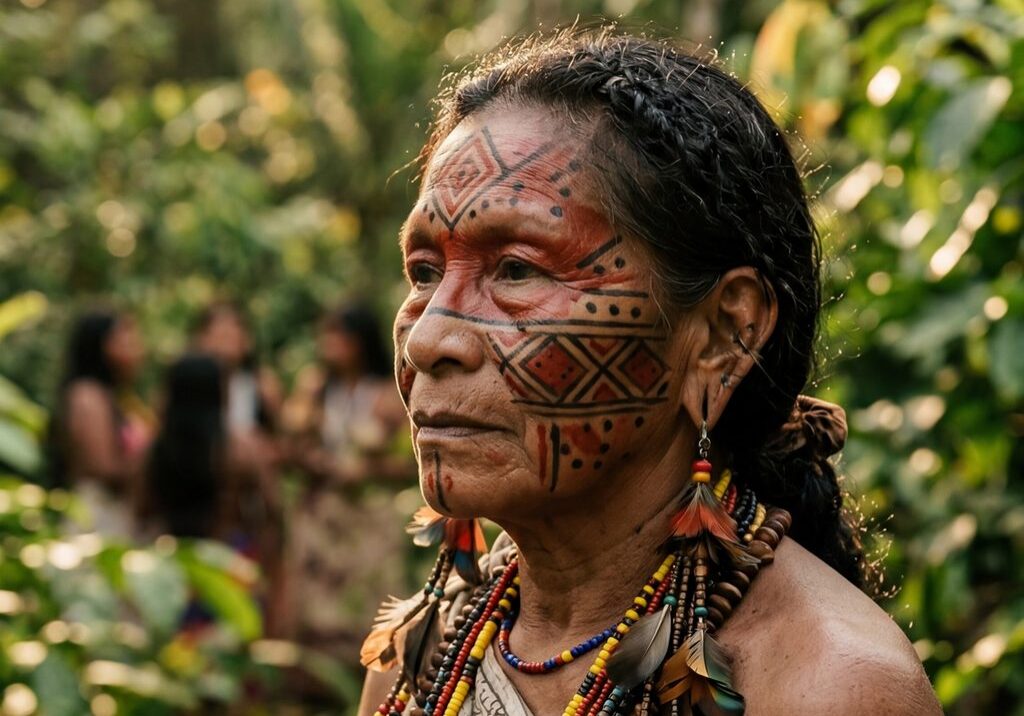 indigenous-woman-with-traditional-face-paint-amazon-rainforest