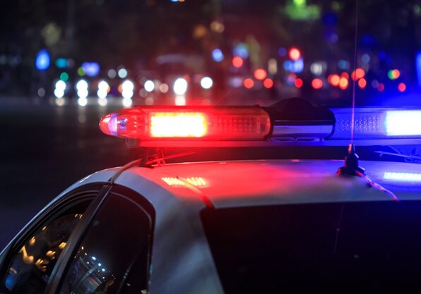 Police lights at night in the city