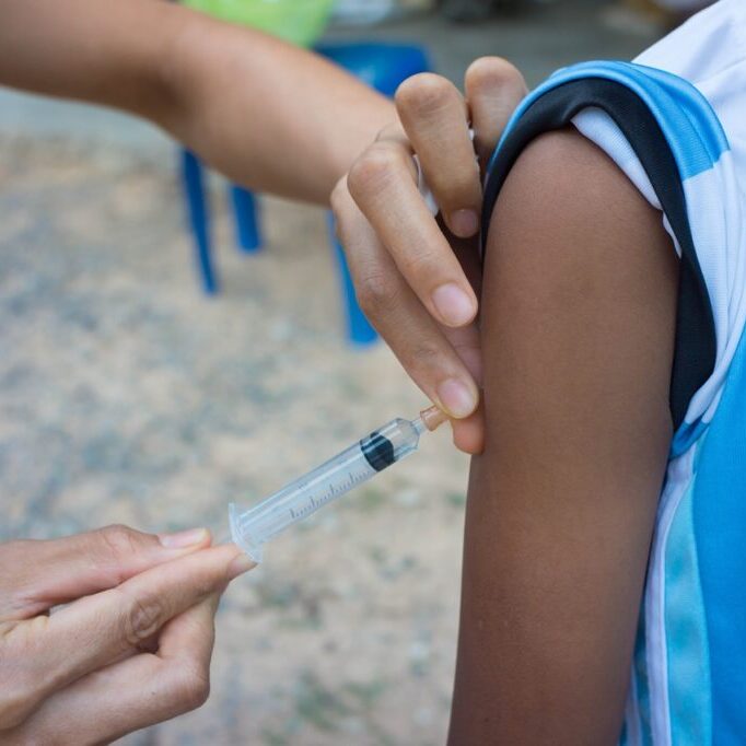 Selective focus,Doctor inject vaccine to patient.