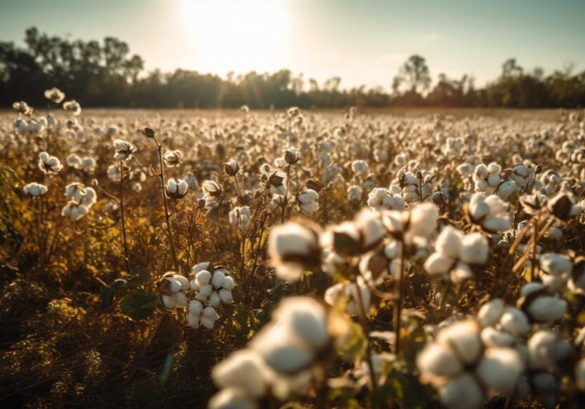 Sunset meadow, wildflowers bloom in the dusk generated by artificial intelligence