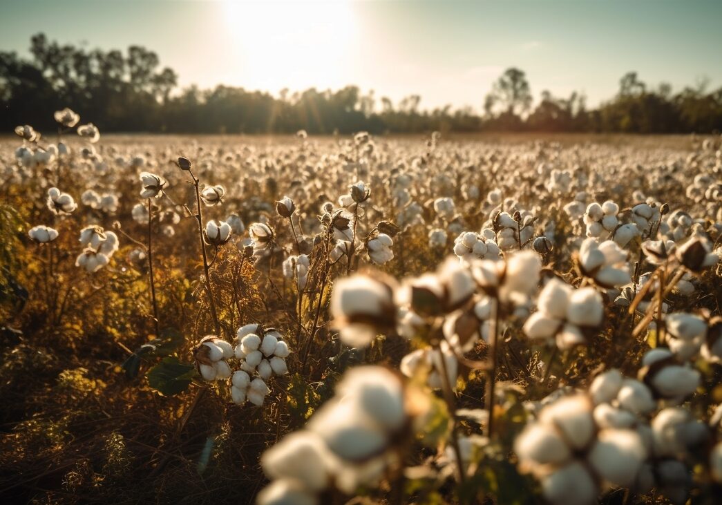 Sunset meadow, wildflowers bloom in the dusk generated by artificial intelligence